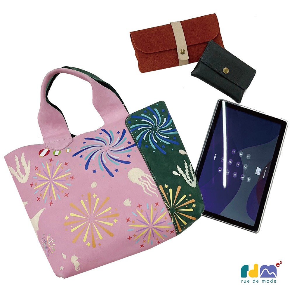 【客製化】限量款-日本限定 花火真皮撞色皮革手提包-規格圖9