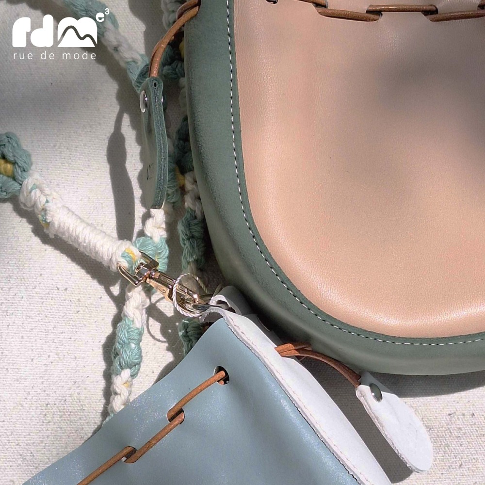 撞色真皮束口包｜溫柔撞色 質感手作-細節圖3