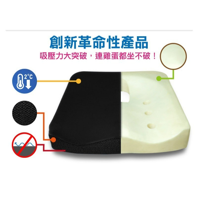 【Goodly顧得力】坐得住減壓坐墊/涼感坐墊 黑色(吸壓力大突破，連雞蛋都坐不破)-細節圖5