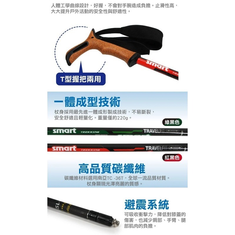 【Goodly顧得力】smart超輕量碳纖維避震登山杖 T型握把 登山/徒步/健行皆宜-細節圖3