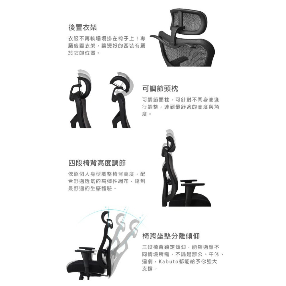 【Backbone】 Kabuto 人體工學椅 經典黑框-細節圖6