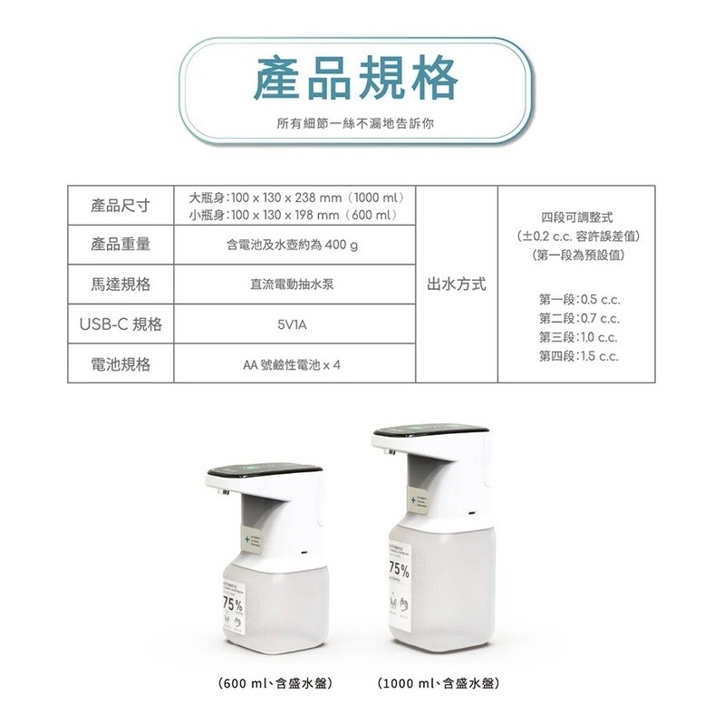 新款【COMART】HM3 自動手指消毒器 1000ml (ST-D03) ，贈：乾洗手補充液 1000mlx1-細節圖7