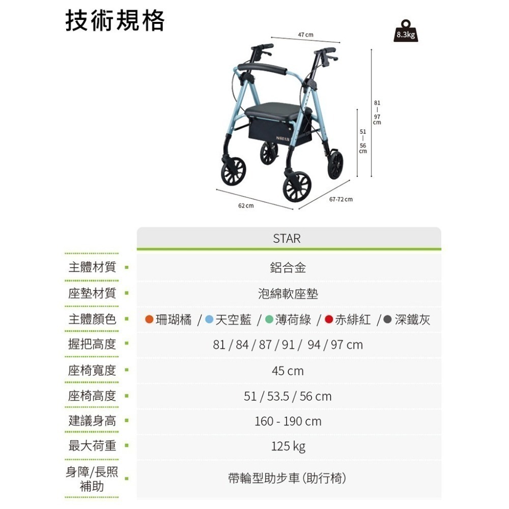 【光星NOVA】收合式助步車 STAR (助行車)-細節圖7