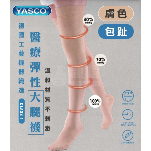 【YASCO】昭惠醫療漸進式彈性襪x1雙 (大腿襪-包趾-膚色)