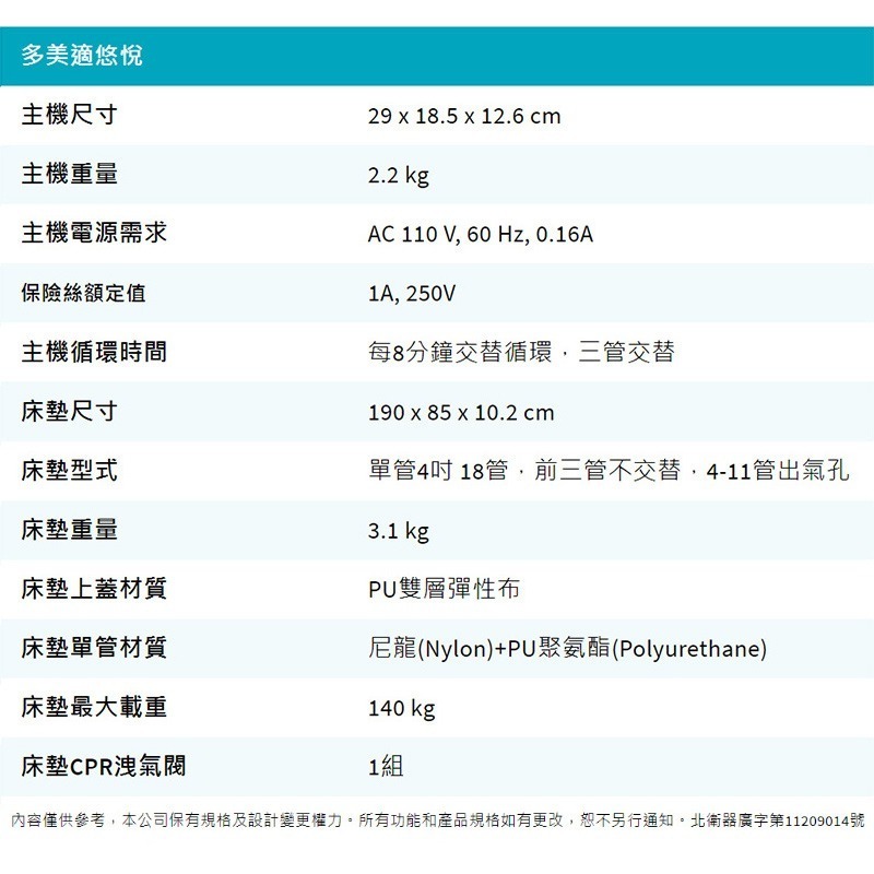 【雃博】多美適 悠悅 氣墊床，贈:中單x2+床包x2-細節圖9