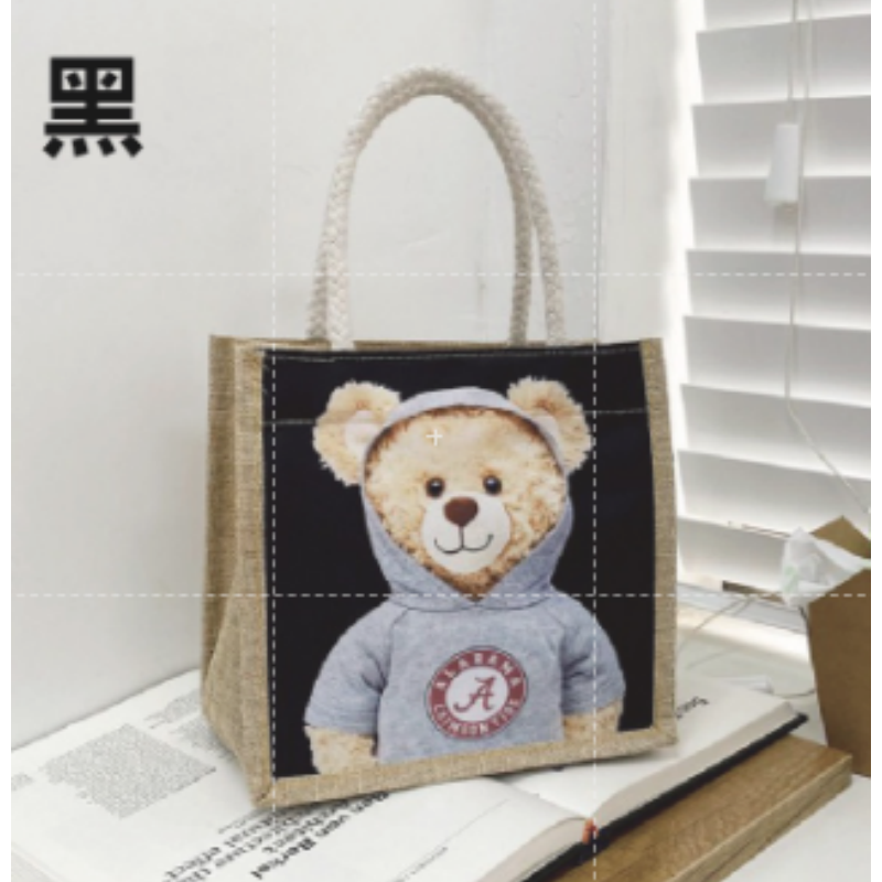 🔥台灣發貨🔥小熊亞麻手提袋 亞麻手提袋 亞麻小熊手提袋 外出包棉麻小包包 小手提 手拎包 午餐袋 便當包 環保提袋-規格圖8