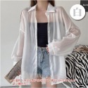 【白色】薄款微透長袖襯衫