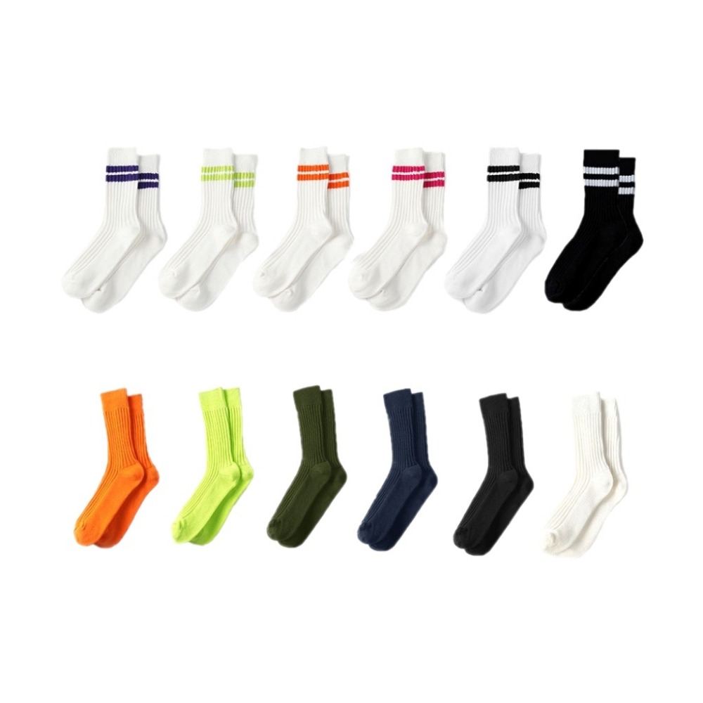 🌟超好穿🌟彈性中筒襪粗線 條紋 運動襪 中筒襪 推疊襪 條紋襪 厚磅長襪 粗線中筒襪 條紋中筒襪 素色襪子 FUS-細節圖2