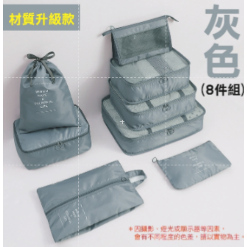 🔥挑戰底價🔥旅行袋 八件組 行李收納袋 收納包 飛機包 鞋袋 行李分類 旅行收納 盥洗包 行李分裝袋 衣物收納袋-規格圖7