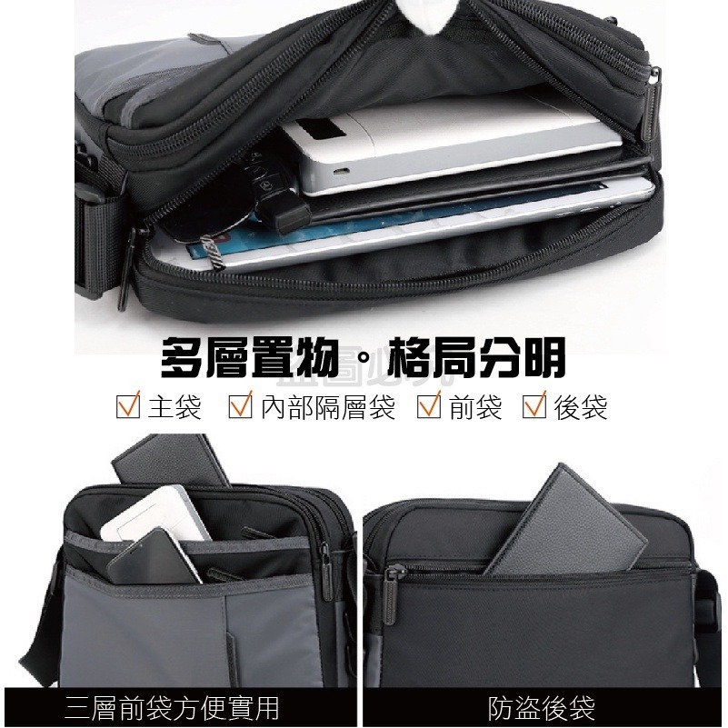 🚀多層置物🚀單肩側背包 D扣設計 防潑水 男生側背包 大容量肩背包 側背肩包 尼龍側背包 單肩斜背包 男用包 外送包-細節圖5