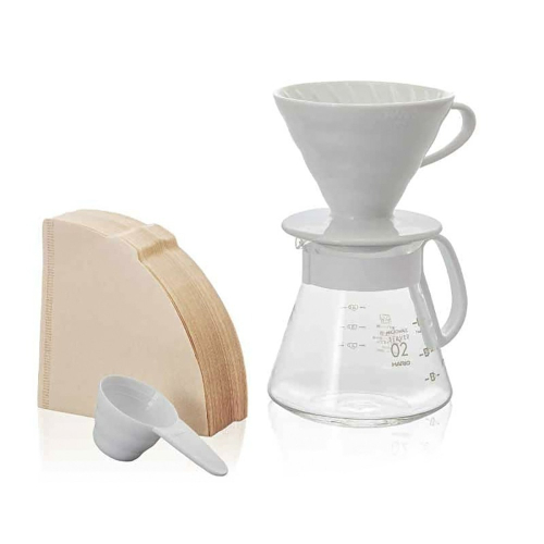 【HARIO】V60 日本有田燒陶瓷濾杯咖啡壺組 XVDD-3012W 附濾紙 手沖咖啡 白色濾杯 四件組 1-4杯