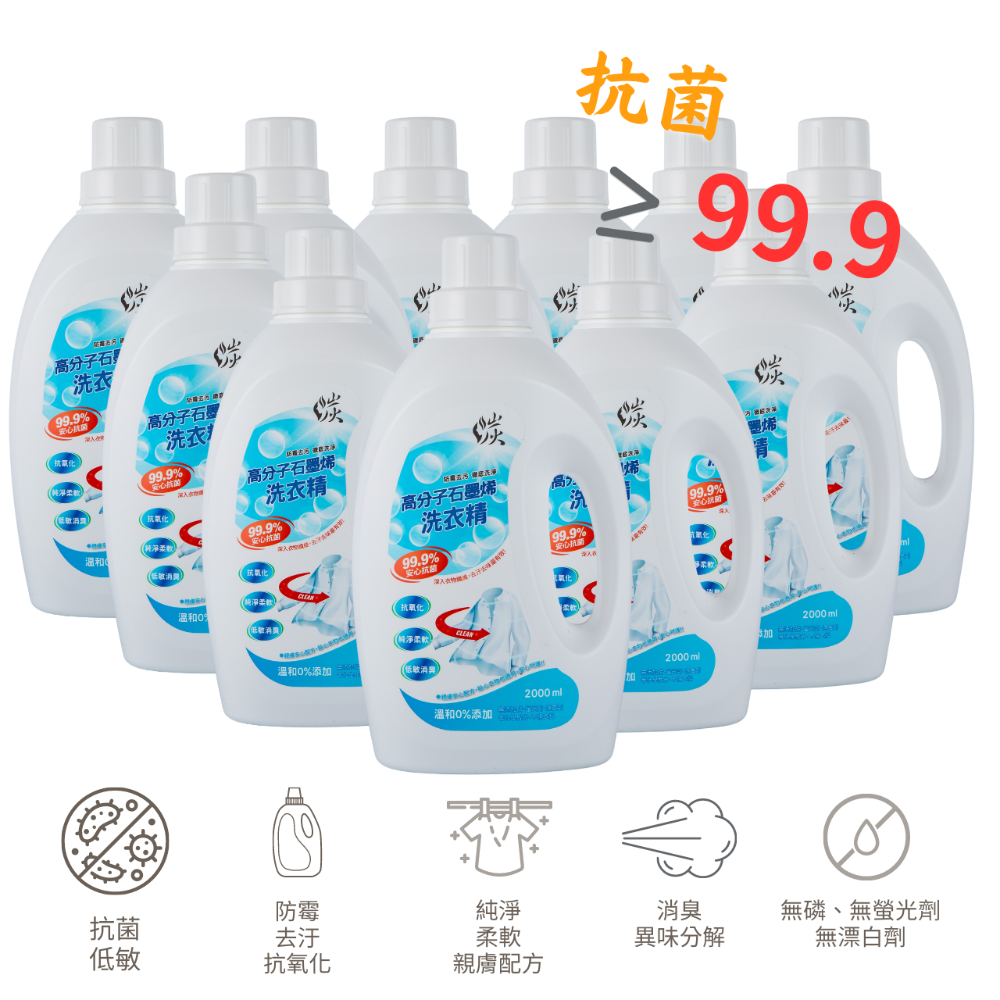 【台灣製造】高分子石墨烯抗菌洗衣精 防螨 低敏 柔軟 消臭淨味 抗氧化 不傷衣料 貼心衣物 2000ml大瓶裝-細節圖3