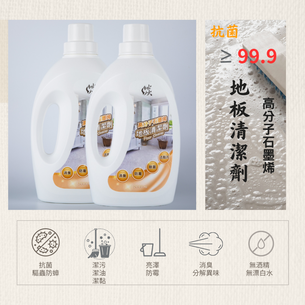 [台灣製造] 高分子石墨烯 地板清潔劑  抗菌  去油除垢、分解異味、全面消臭 光亮 去黏污 防霉 乾爽不黏膩-細節圖2
