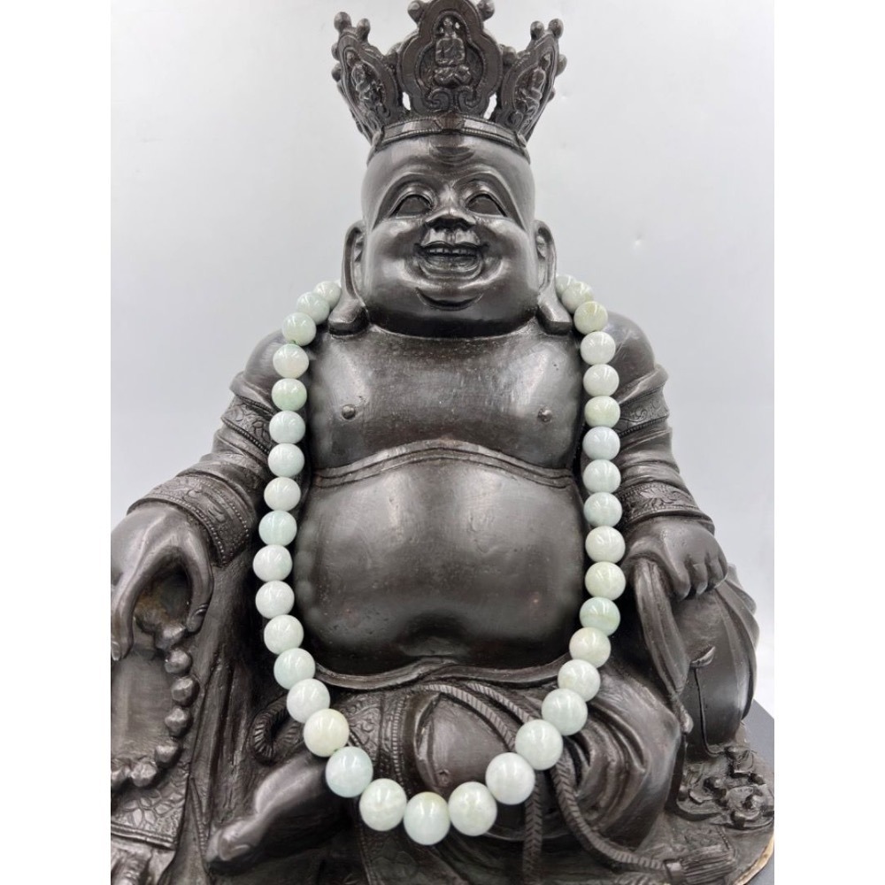 老大爺老貨天然緬甸玉翡翠玉圓珠項錬 13mm 水頭美 僅剩3條 售完為止-細節圖9