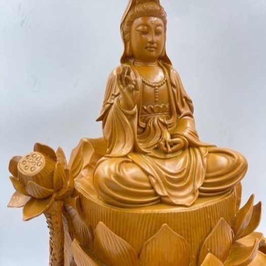 黃楊木樹瘤木雕淨瓶觀音老件世上真少見法像太慈悲 是師兄師姐放在桌上念念觀音的觀世音 老師傅手工雕刻 非電腦刻的-細節圖2