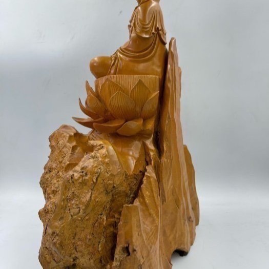 黃楊木樹瘤木雕淨瓶觀音老件世上真少見法像太慈悲 是師兄師姐放在桌上念念觀音的觀世音 老師傅手工雕刻 非電腦刻的-細節圖5