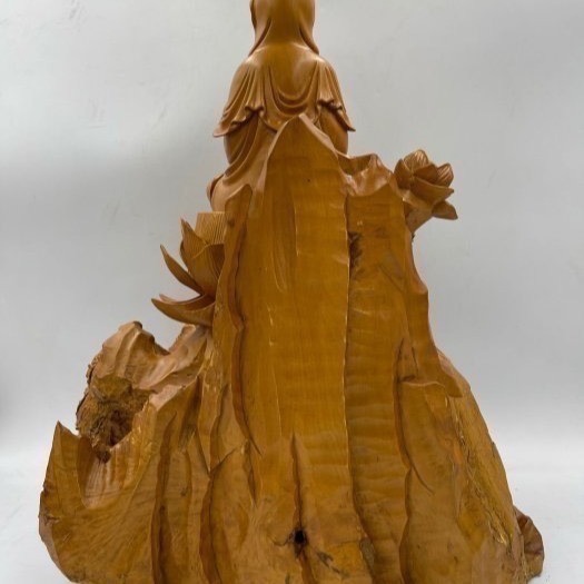 黃楊木樹瘤木雕淨瓶觀音老件世上真少見法像太慈悲 是師兄師姐放在桌上念念觀音的觀世音 老師傅手工雕刻 非電腦刻的-細節圖3