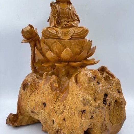 黃楊木樹瘤木雕淨瓶觀音老件世上真少見法像太慈悲 是師兄師姐放在桌上念念觀音的觀世音 老師傅手工雕刻 非電腦刻的-細節圖4