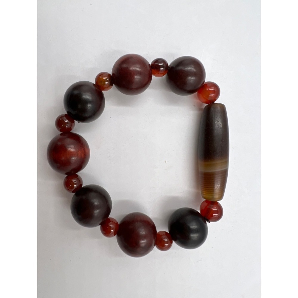 道法自然西藏天珠原礦管珠檀木圓珠串串祈願妙吉祥天珠手鍊巧妙紅色系組合是今年順心如意逢凶化吉之天象實物早期老天珠文物-細節圖2