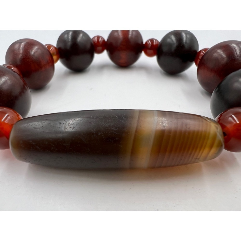 道法自然西藏天珠原礦管珠檀木圓珠串串祈願妙吉祥天珠手鍊巧妙紅色系組合是今年順心如意逢凶化吉之天象實物早期老天珠文物-細節圖4