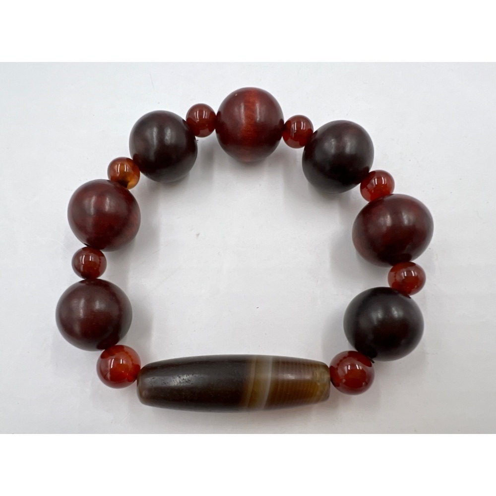 道法自然西藏天珠原礦管珠檀木圓珠串串祈願妙吉祥天珠手鍊巧妙紅色系組合是今年順心如意逢凶化吉之天象實物早期老天珠文物-細節圖5