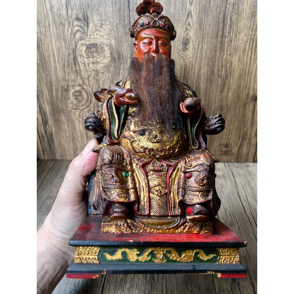 【古董木雕】清代/民國 老福德正神 土地公神像 | 開臉慈祥 香火皮殼 老味十足 閩工/台灣工 收藏-細節圖6