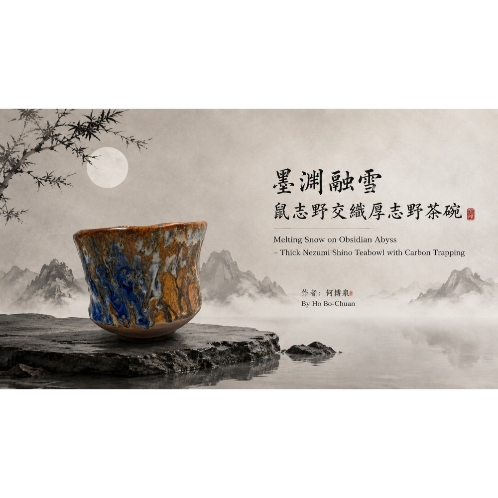 「墨淵融雪」— 鼠志野交織厚志野茶碗 ＂Melting Snow on Obsidian Abyss＂ – Thick-細節圖2