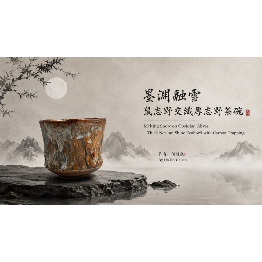 「墨淵融雪」— 鼠志野交織厚志野茶碗 ＂Melting Snow on Obsidian Abyss＂ – Thick-細節圖3
