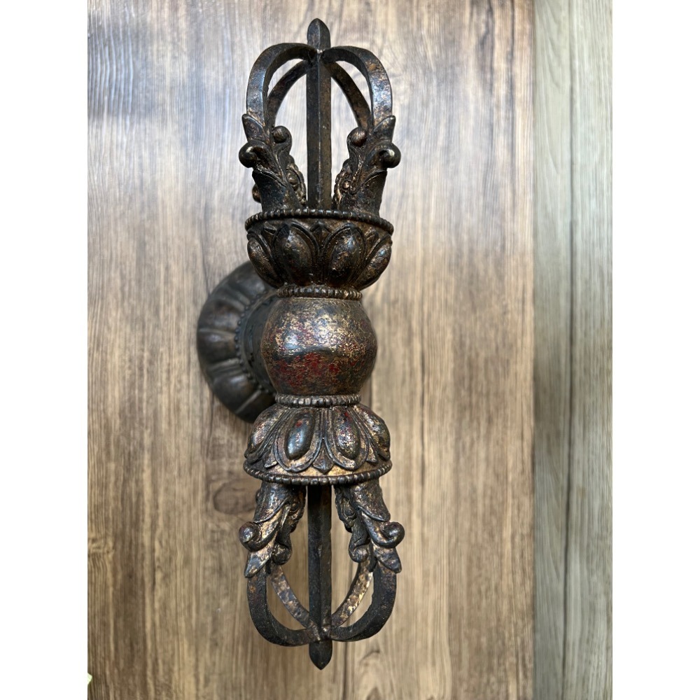 尼泊爾五股金剛杵附六字大明咒底座套組佛教法器老文物照片為實物-細節圖3