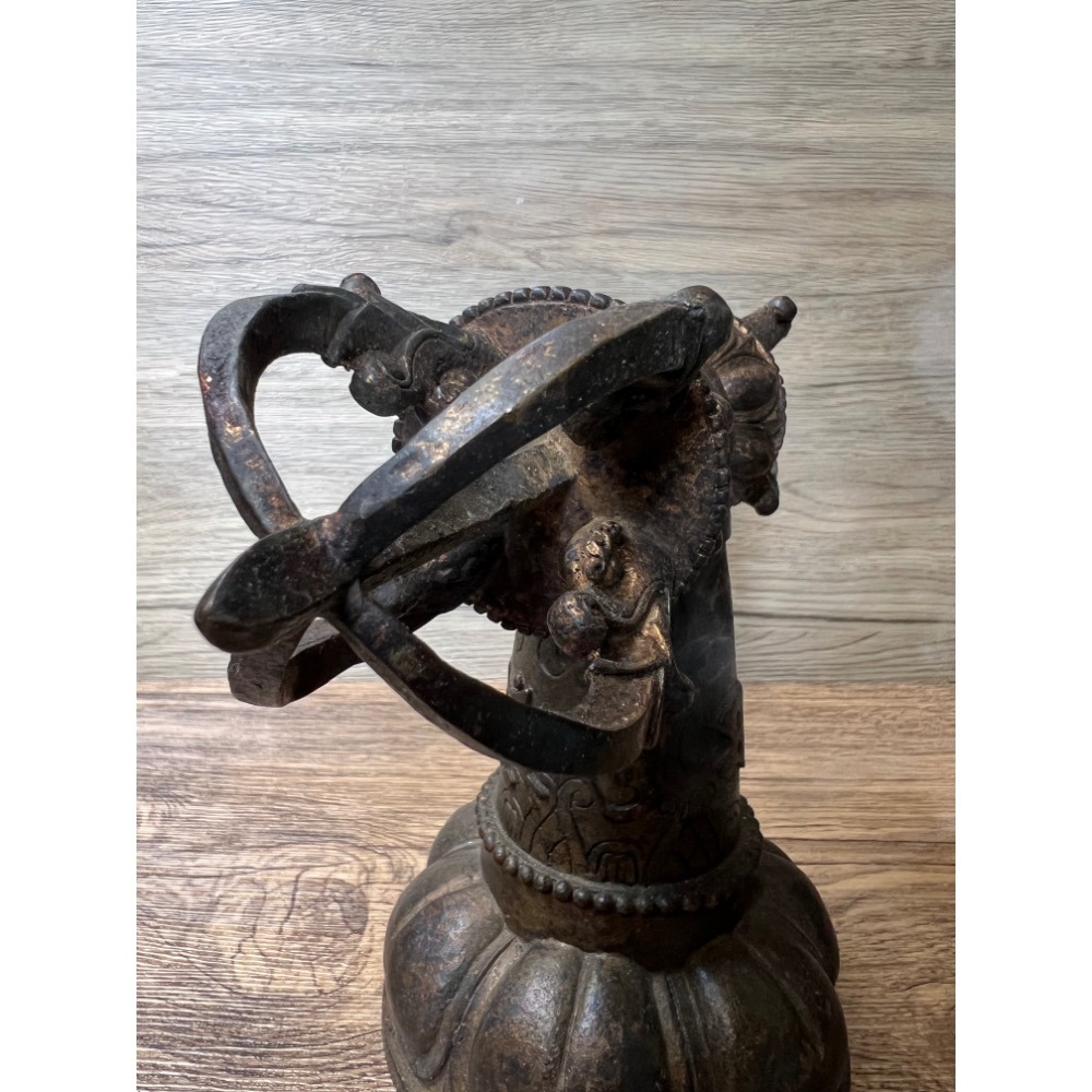 尼泊爾五股金剛杵附六字大明咒底座套組佛教法器老文物照片為實物-細節圖5