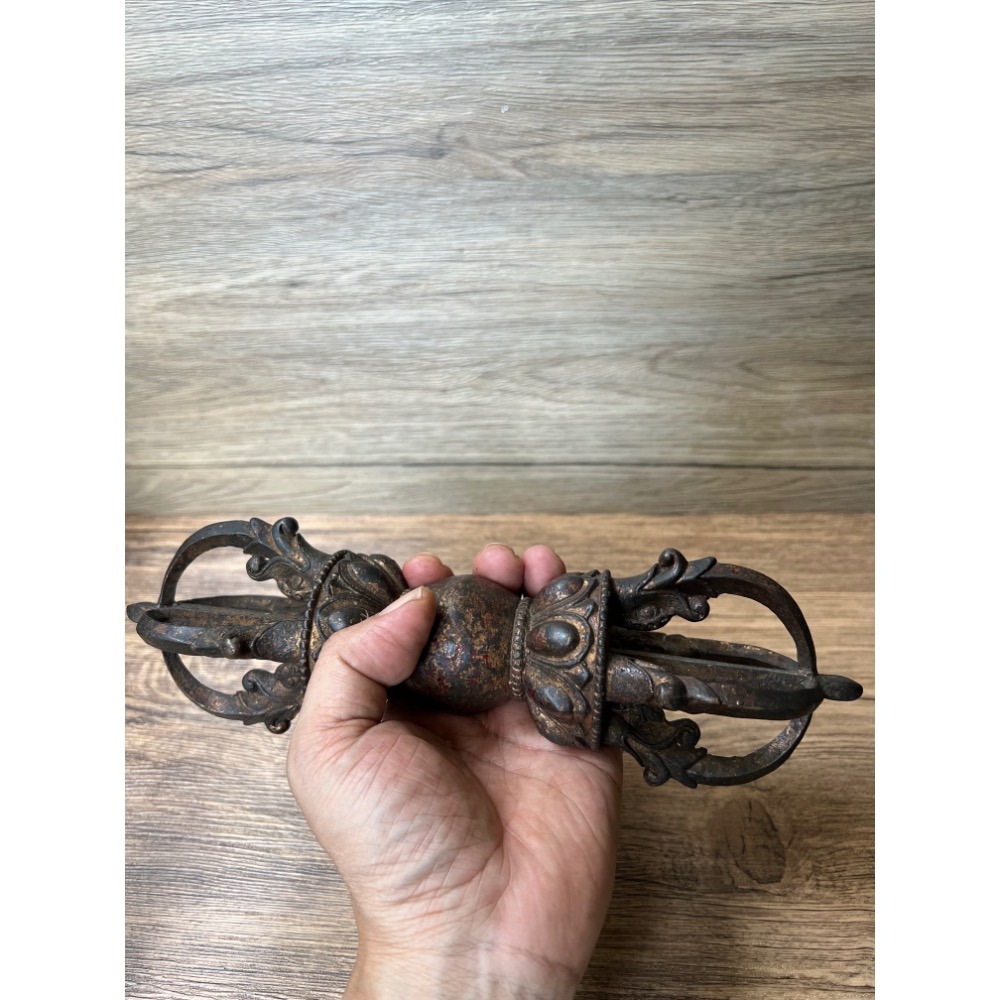 尼泊爾五股金剛杵附六字大明咒底座套組佛教法器老文物照片為實物-細節圖6