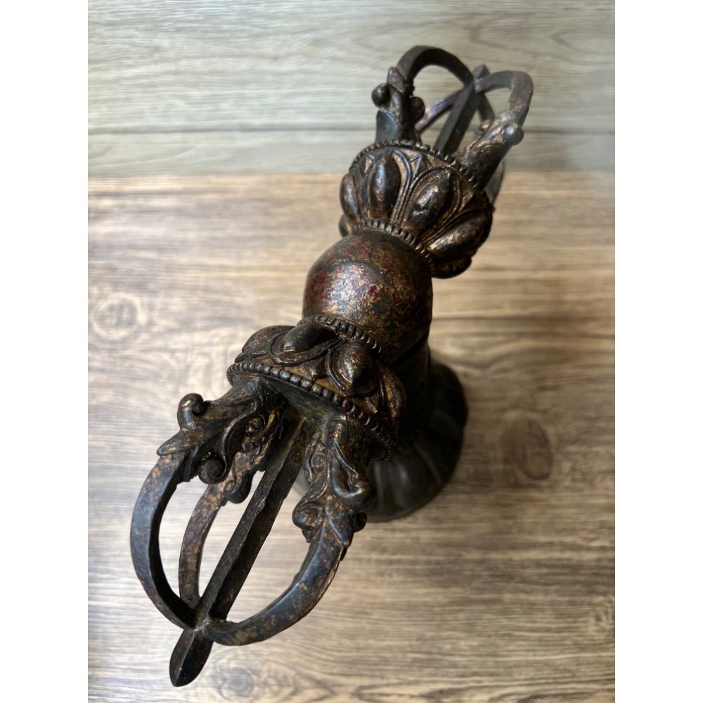 尼泊爾五股金剛杵附六字大明咒底座套組佛教法器老文物照片為實物-細節圖9