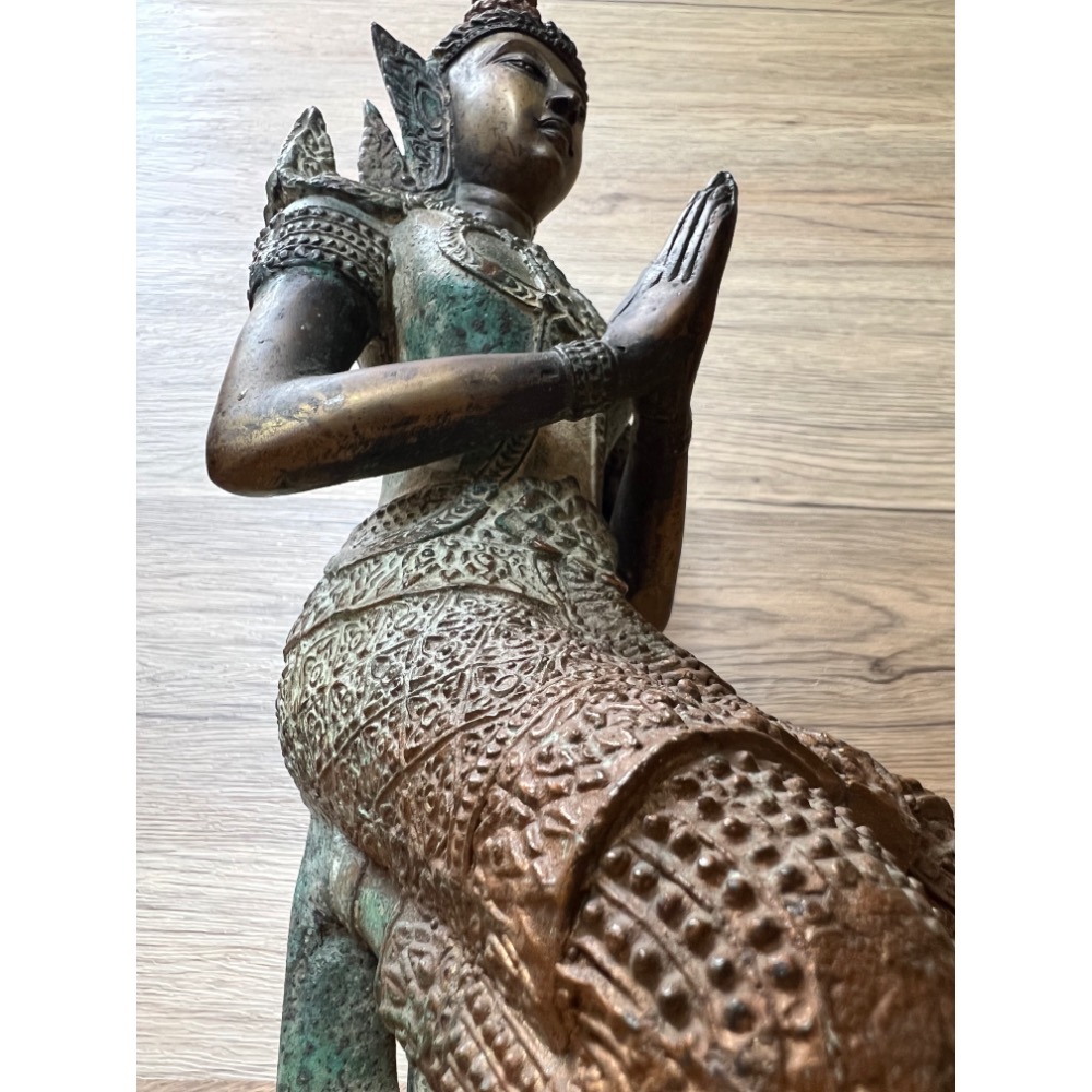 早期泰國銅鑄侍神像｜Thepphanom跪姿合十供奉尊 #ThaiDeityStatue #KneelingAngel-細節圖7