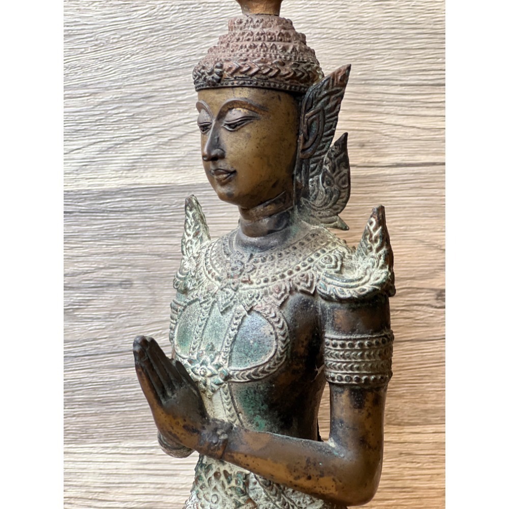 早期泰國銅鑄侍神像｜Thepphanom跪姿合十供奉尊 #ThaiDeityStatue #KneelingAngel-細節圖6