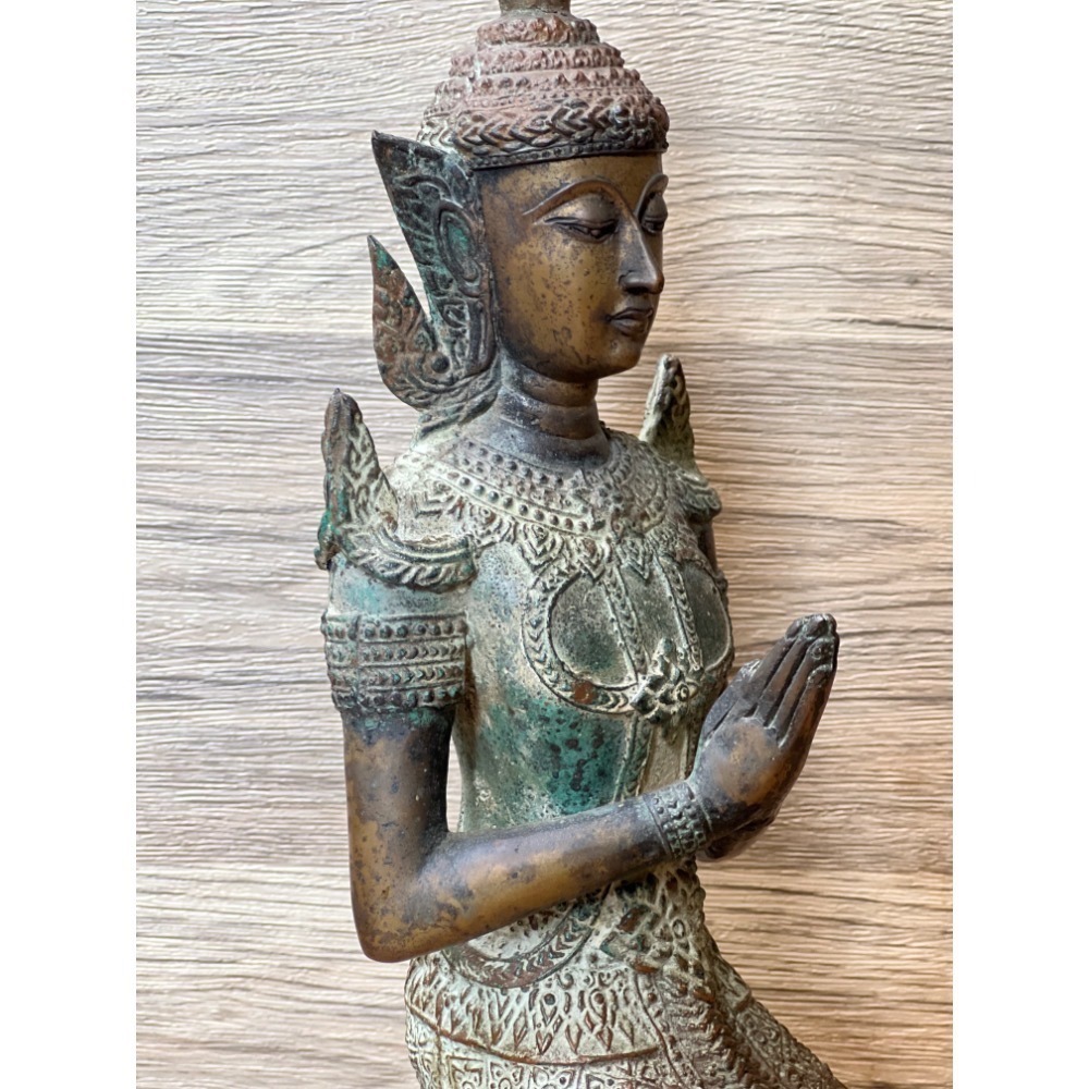 早期泰國銅鑄侍神像｜Thepphanom跪姿合十供奉尊 #ThaiDeityStatue #KneelingAngel-細節圖8