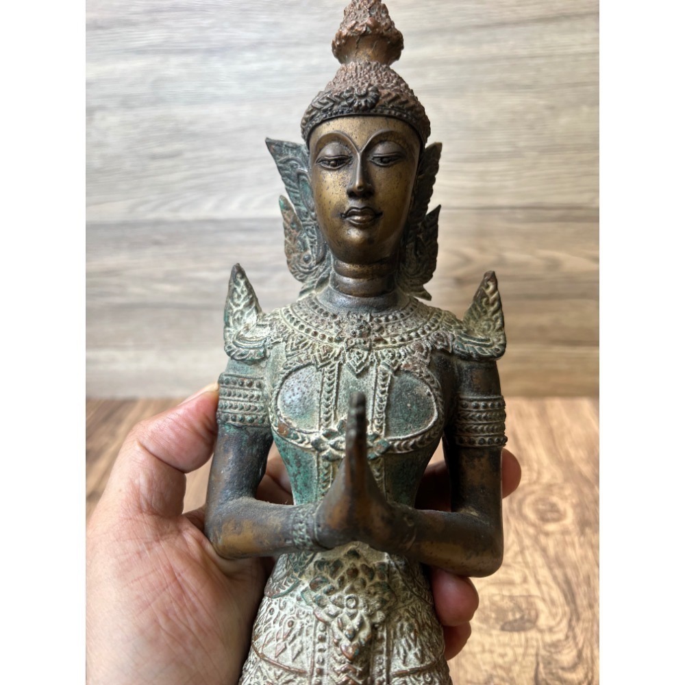 早期泰國銅鑄侍神像｜Thepphanom跪姿合十供奉尊 #ThaiDeityStatue #KneelingAngel-細節圖11