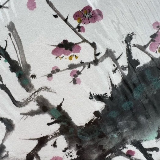 柏弘原創日式風格民國早年畫作27x24cm六合貴人三合貴人12生肖牛粉紅櫻花樹下嘻戲照片為實物非電腦複印-細節圖4