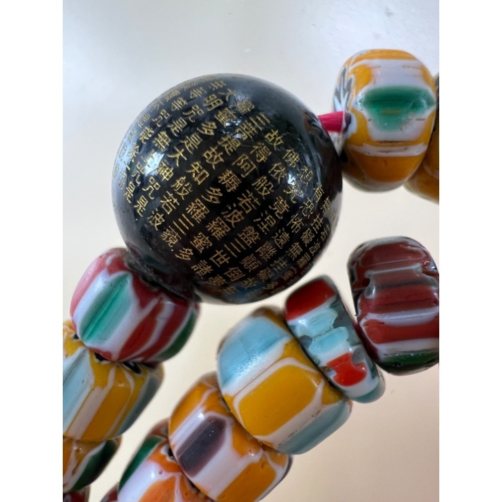 優選精品照片是實物尼泊爾手工老琉璃9mm小珠雪 108念珠佛萊珠 一百零八唸珠 加了一顆心經黑曜岩-細節圖6