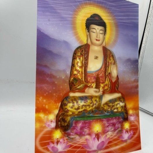 藥師佛3D立體晝佛卡大張是東方琉璃世界的教主 手持佛塔 實物拍攝-細節圖5