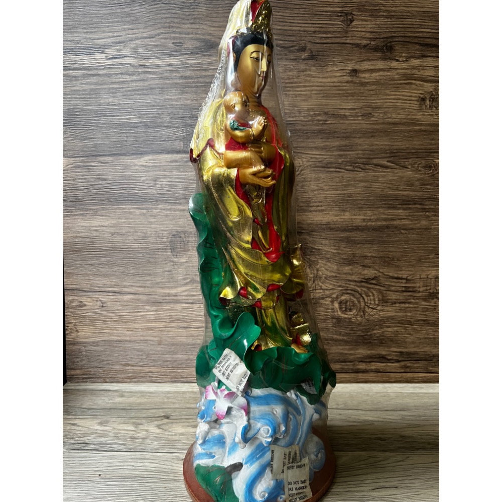 【居家擺飾】49cm 大型漆金送子觀音像 / 居家供奉、求子祈福、工藝擺件 / 品相完整-細節圖2