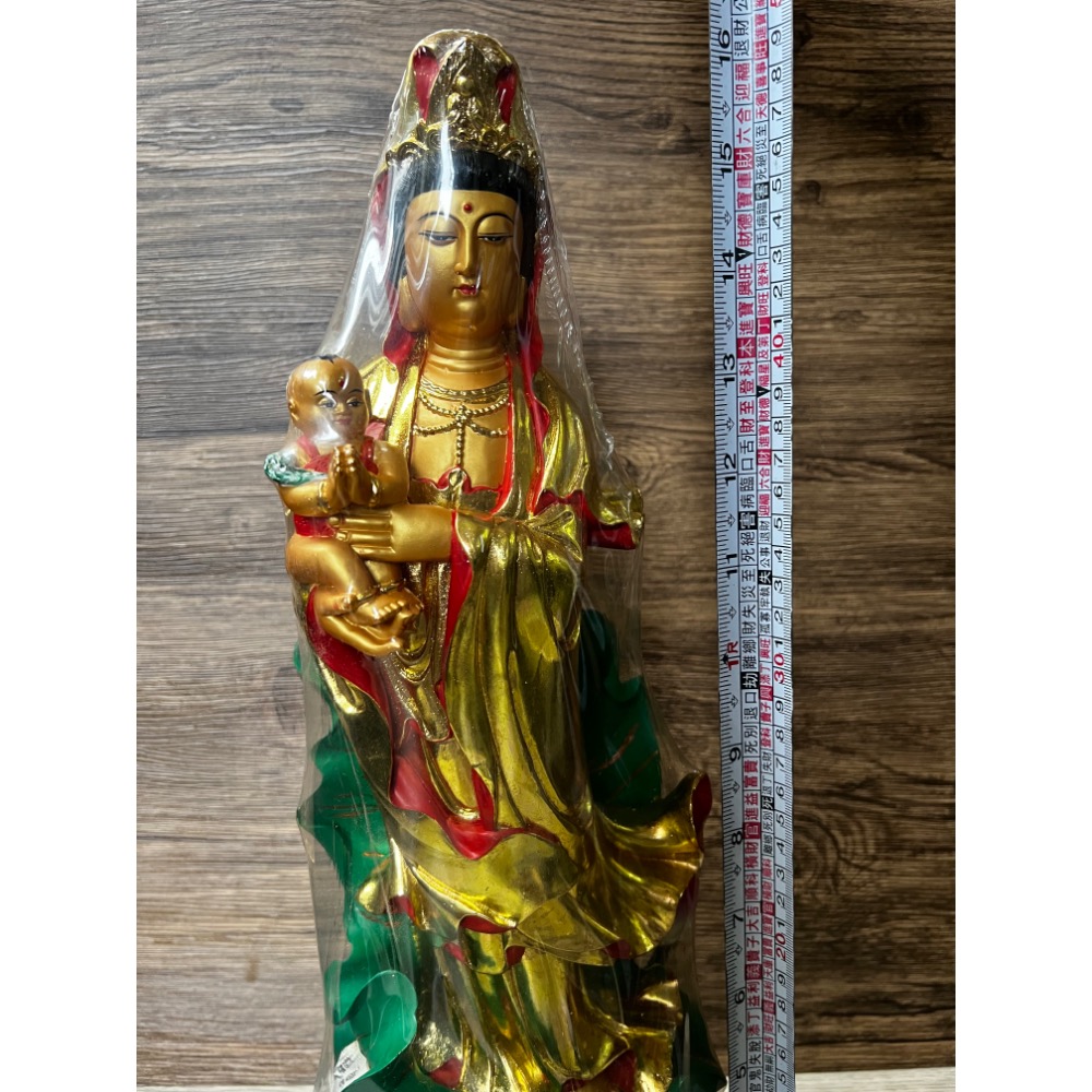 【居家擺飾】49cm 大型漆金送子觀音像 / 居家供奉、求子祈福、工藝擺件 / 品相完整-細節圖4
