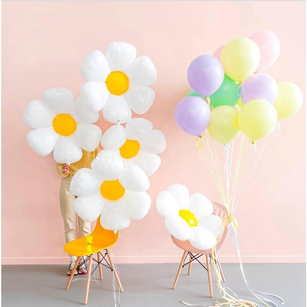 ☆全館免運☆ 雞蛋花裝飾氣球_幸福星辰婚禮氣球佈置 鋁箔氣球 生日派對氣球 生日蛋糕 空飄球 拍照道具 微笑花朵 雛菊-細節圖5