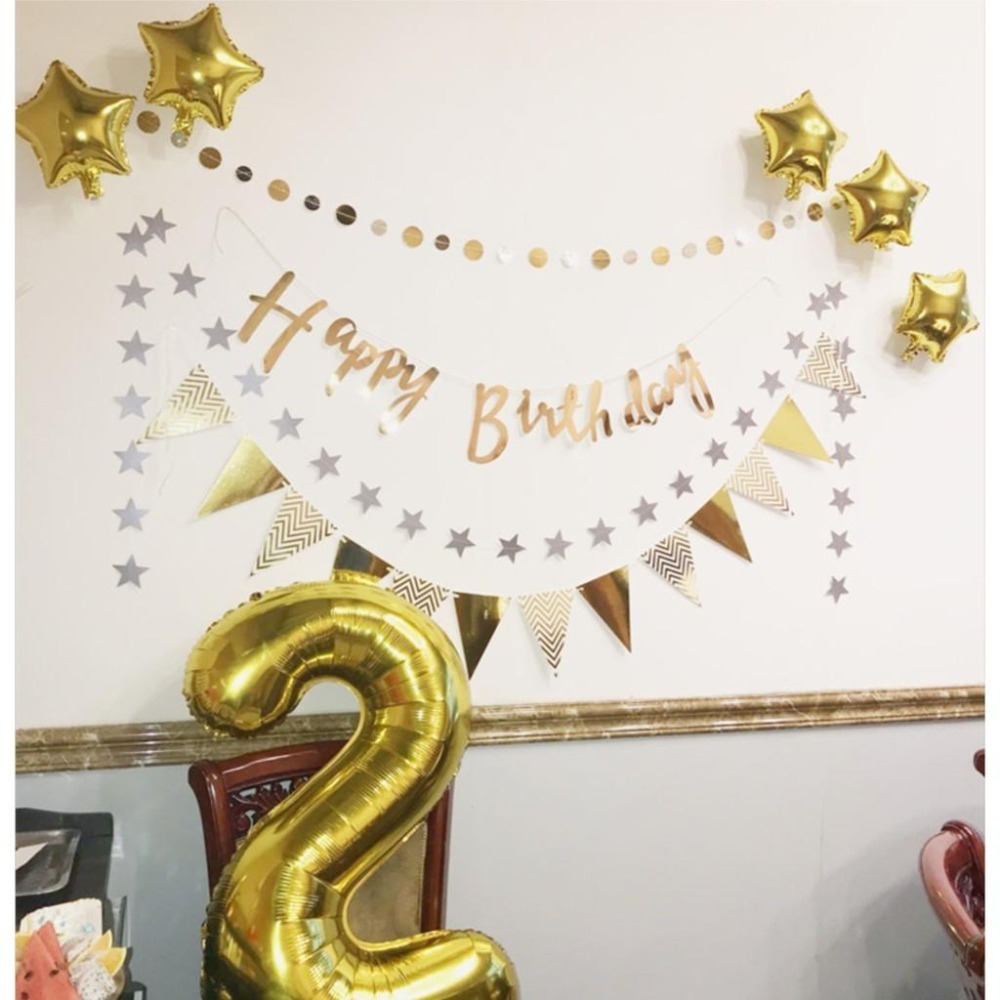 ☆門市現貨☆ 生日派對三角拉旗＂加厚＂款式_燙金拉旗_生日佈置_周歲慶生_生日掛旗_北歐風_魚尾旗_紙扇花櫥窗布置-細節圖4