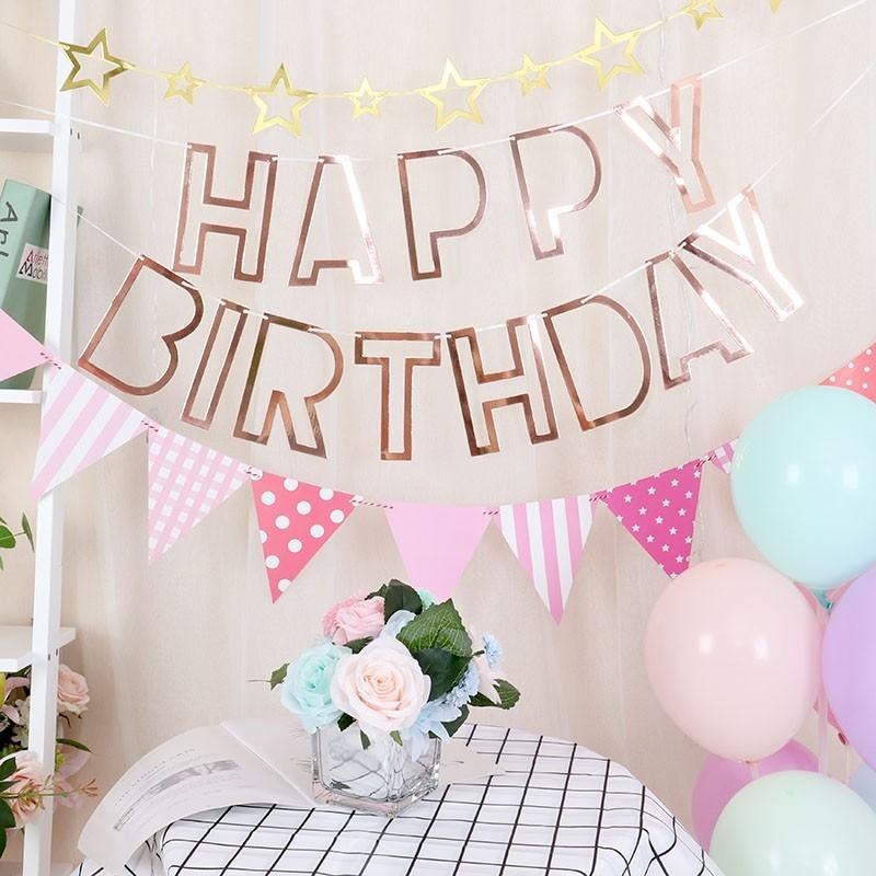 ☆門市現貨☆ 生日派對三角拉旗＂加厚＂款式_燙金拉旗_生日佈置_周歲慶生_生日掛旗_北歐風_魚尾旗_紙扇花櫥窗布置-細節圖5