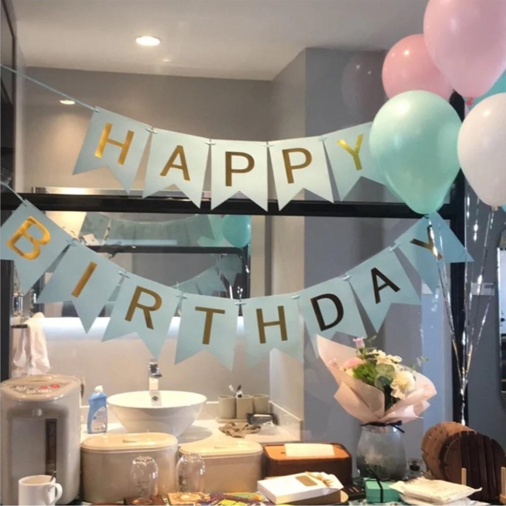 ☆門市現貨☆ 生日派對三角拉旗＂加厚＂款式_燙金拉旗_生日佈置_周歲慶生_生日掛旗_北歐風_魚尾旗_紙扇花櫥窗布置-細節圖6