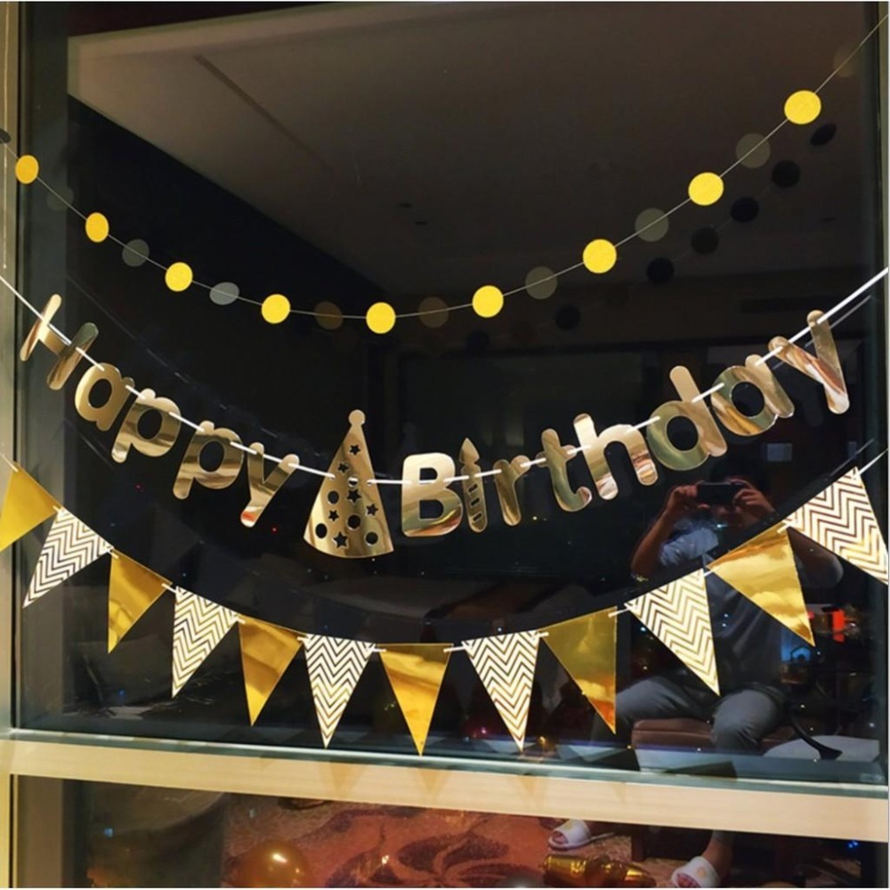 ☆門市現貨☆ 生日派對三角拉旗＂加厚＂款式_燙金拉旗_生日佈置_周歲慶生_生日掛旗_北歐風_魚尾旗_紙扇花櫥窗布置-細節圖8