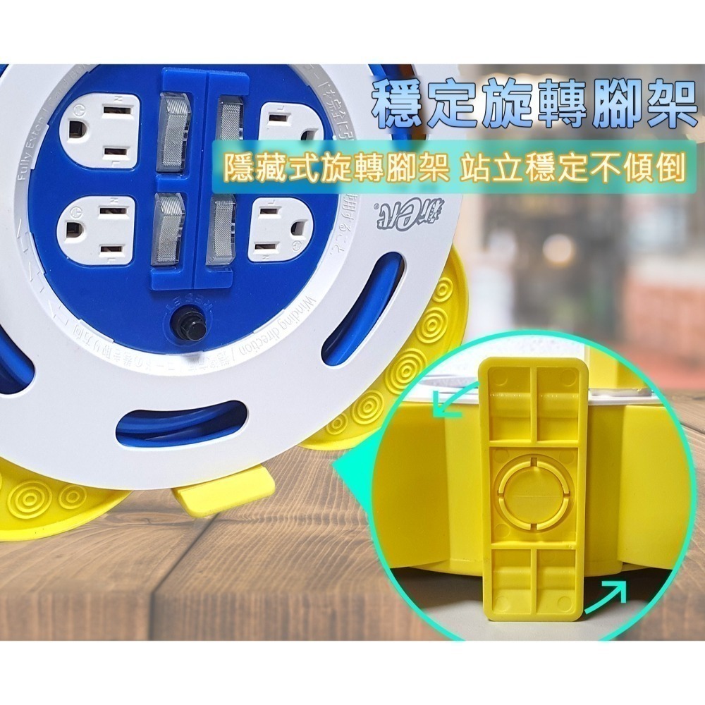 新e代 延長線 輪座 大電流15A 開關附燈 突波保護 過載保護 防火塑料 露營 工地 捲線 捲盤 收納 動力線-細節圖6