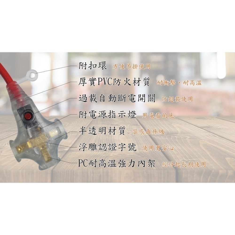 新e代 延長線 15A大電流 2孔 3孔接地 耐車壓 過載保護 雙層絕緣 防火塑料 台灣製造 認證合格 露營 動力線-細節圖7