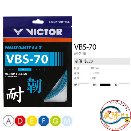 §成隆體育§ VICTOR VBS-70 羽球線 日本製 VBS70 羽球拍線 勝利 球拍線 羽毛球拍 羽拍線