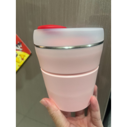轉售全新 dr.Si 矽寶巧力杯 450ml 巧力杯 櫻花粉 新年款 限定款 粉色 吉 折疊杯 矽膠杯 環保杯 飲料杯